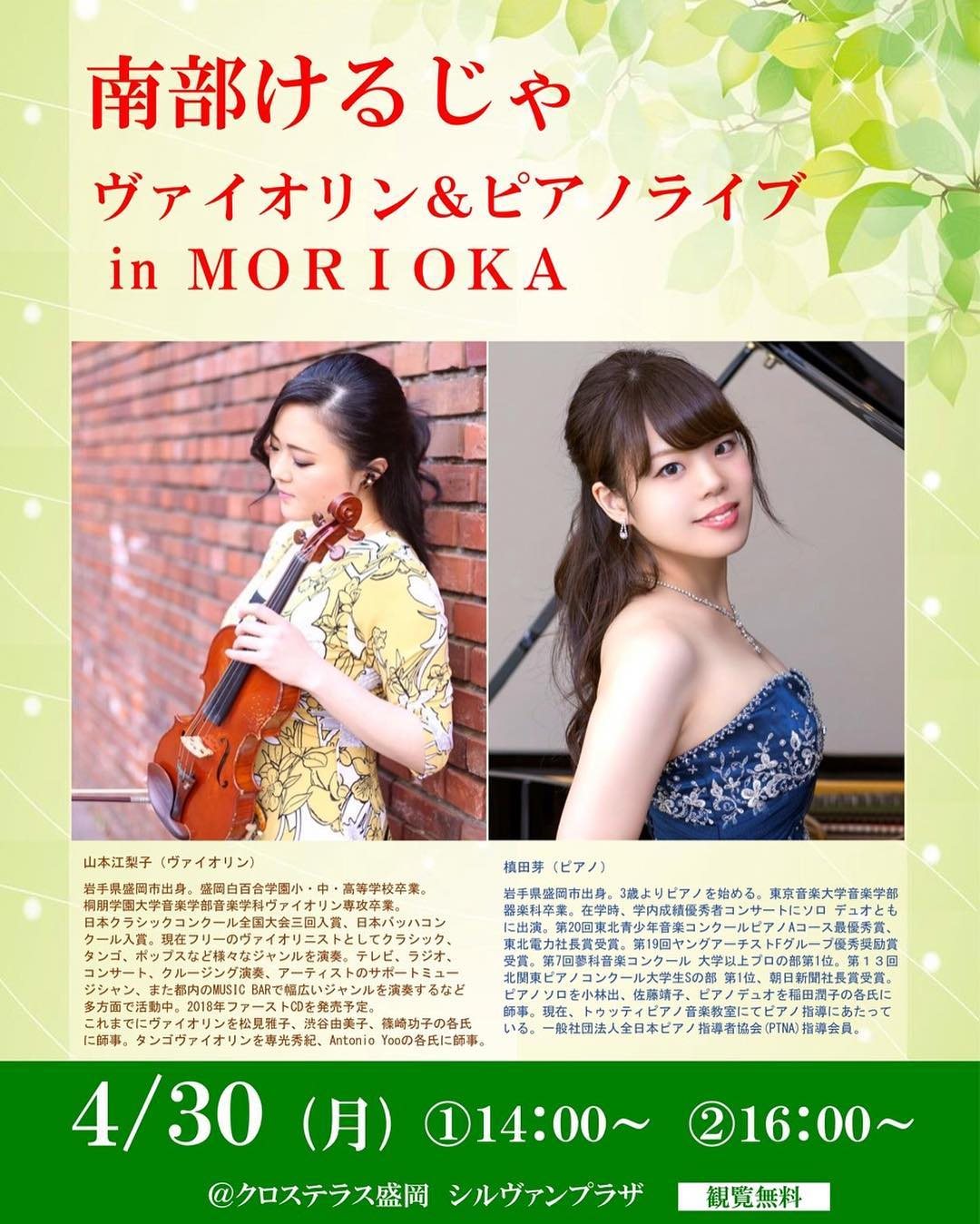 Cartel de 南部けるじゃ Concierto de violín y piano en MORIOKA
