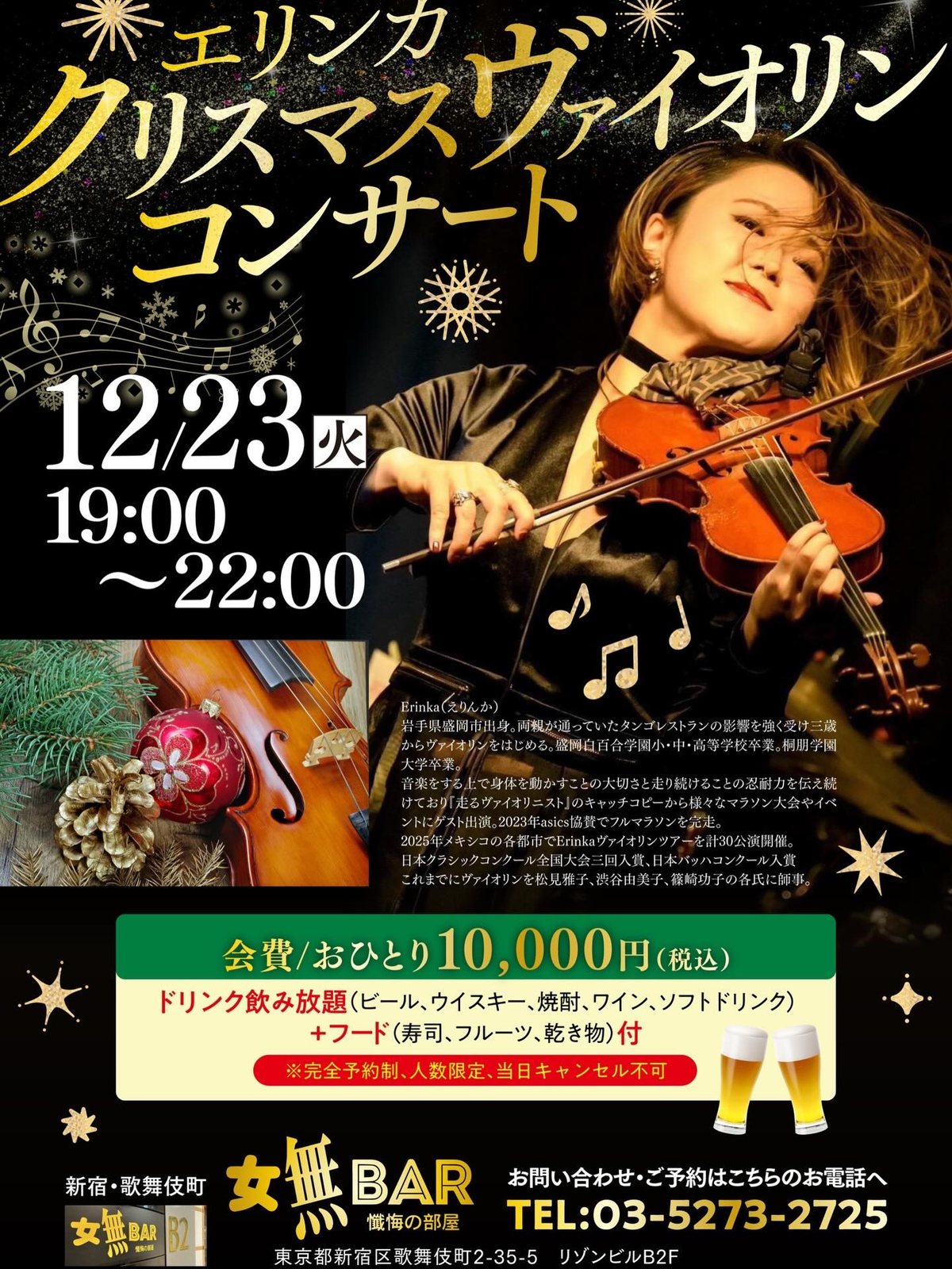 Cartel de Concierto navideño de violín de Erinka